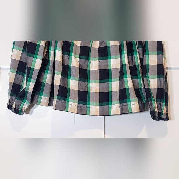 Ann Taylor Plaid Ruched Square Neck Top Size Large Black Green White Bra… - Picture 6 of 16
